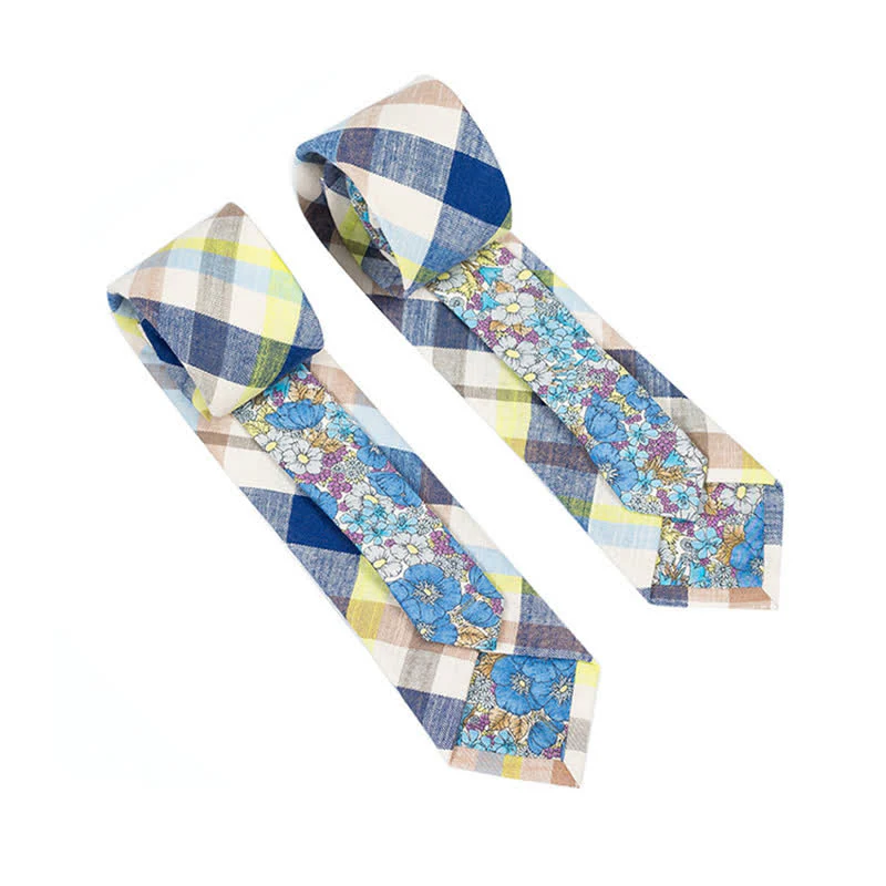 Men's Novel Plaid Floral Patchwork Necktie - Image 34