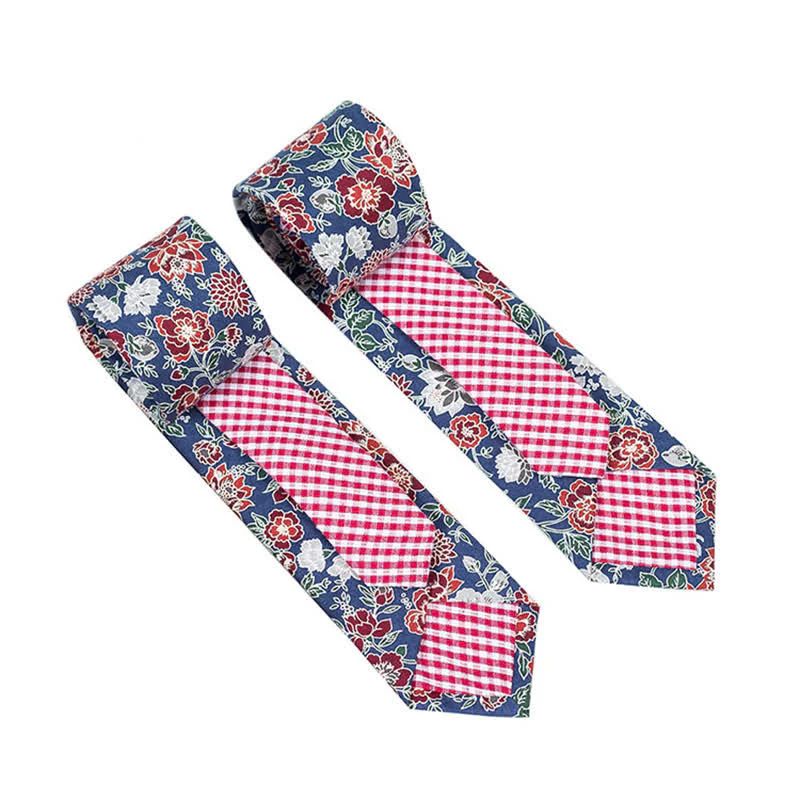 Men's Novel Plaid Floral Patchwork Necktie - Image 36
