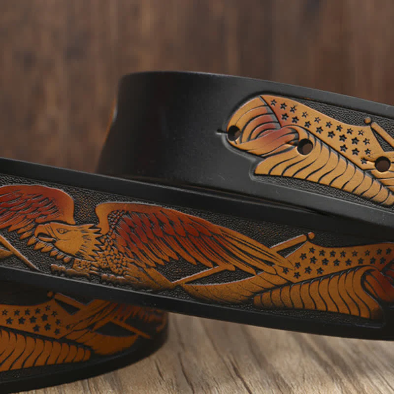 Men's Novelty Flying Eagle Buckle Carved Pattern Leather Belt - Image 5