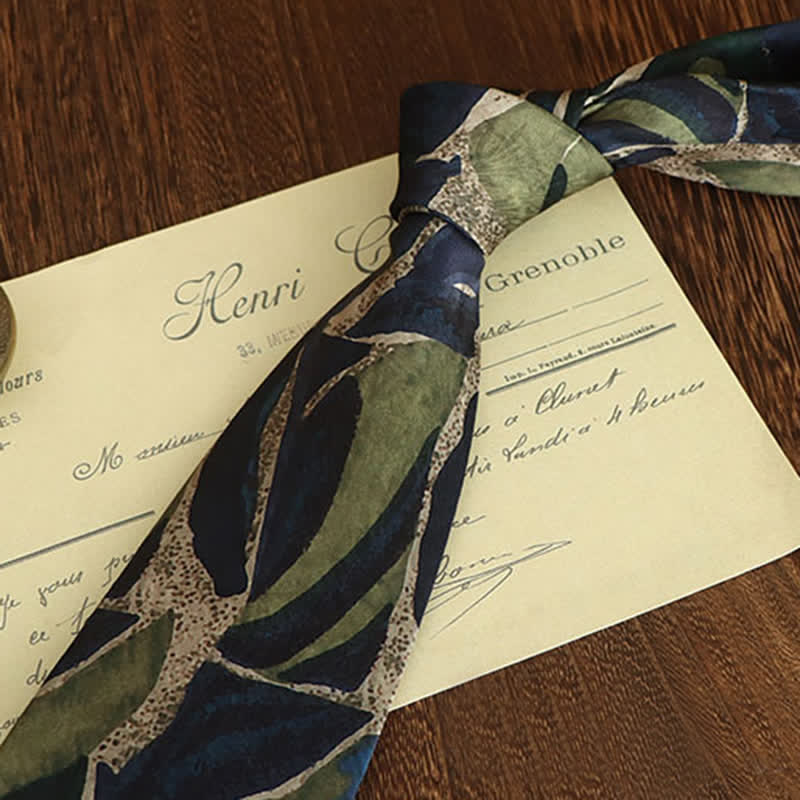 Men's Novelty Navy Green Personality Pattern Necktie - Image 2