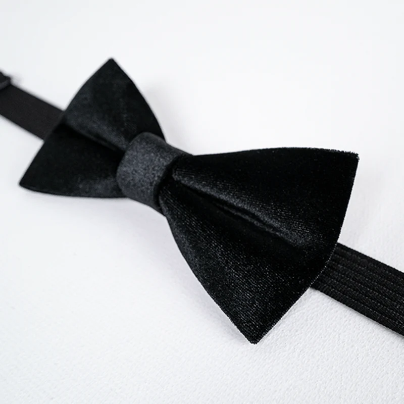 Men's Obsidian Black Solid Color Velvet Bow Tie - Image 5