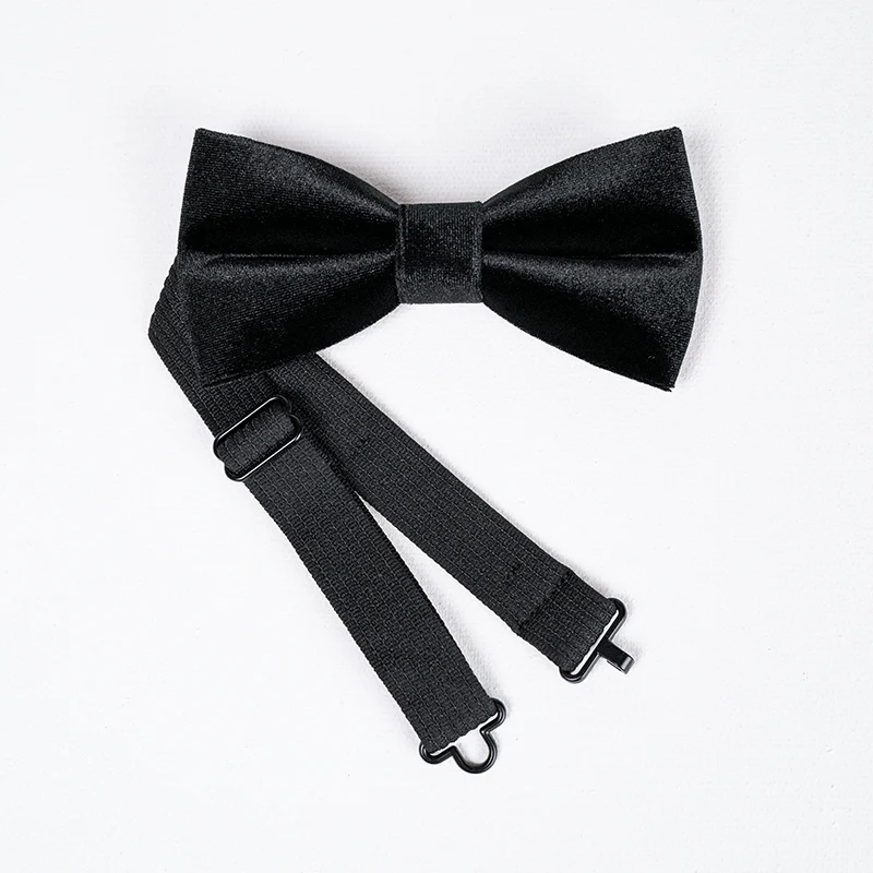 Men's Obsidian Black Solid Color Velvet Bow Tie - Image 6