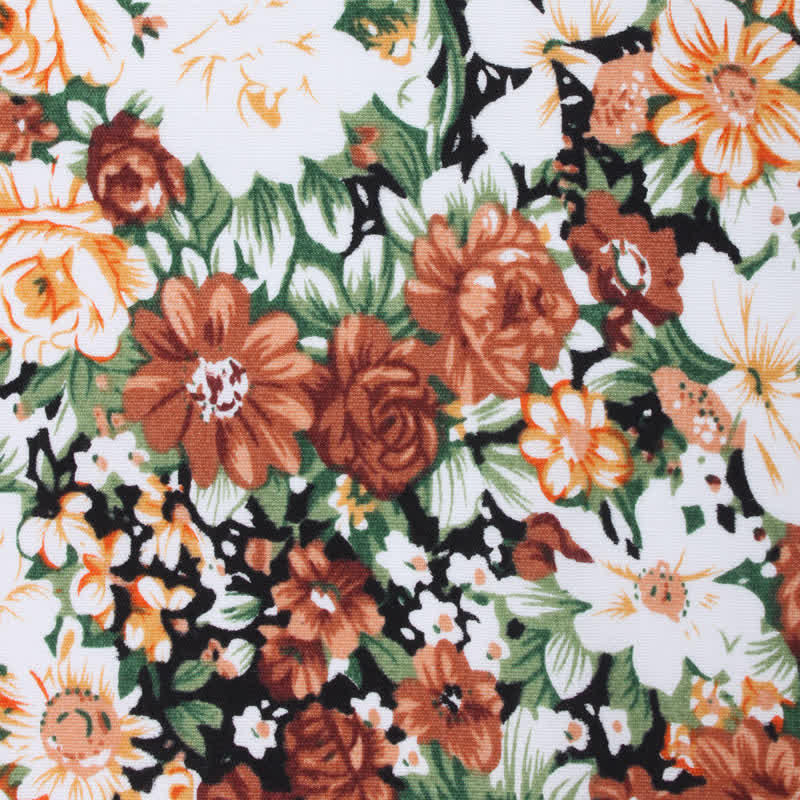 Men's Orange Floral Leaves Pattern Cottern Necktie - Image 3