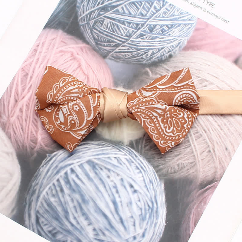 Men's Orange Paisley Floral Pattern Bow Tie - Image 5