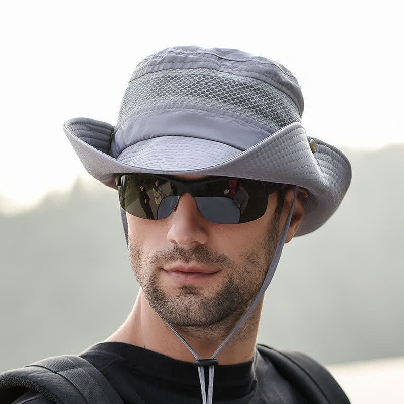 Men's Outdoor Breathable Mesh Large Brim Bucket Hat - Image 4