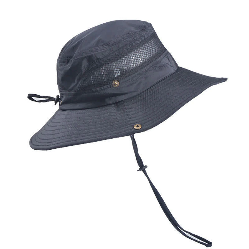 Men's Outdoor Breathable Mesh Large Brim Bucket Hat - Image 9