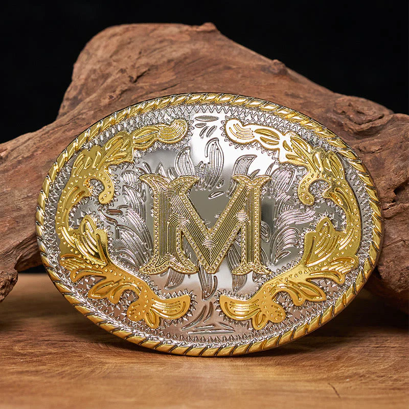Men's Oval Golden Carved Letter Buckle Leather Belt - Image 3