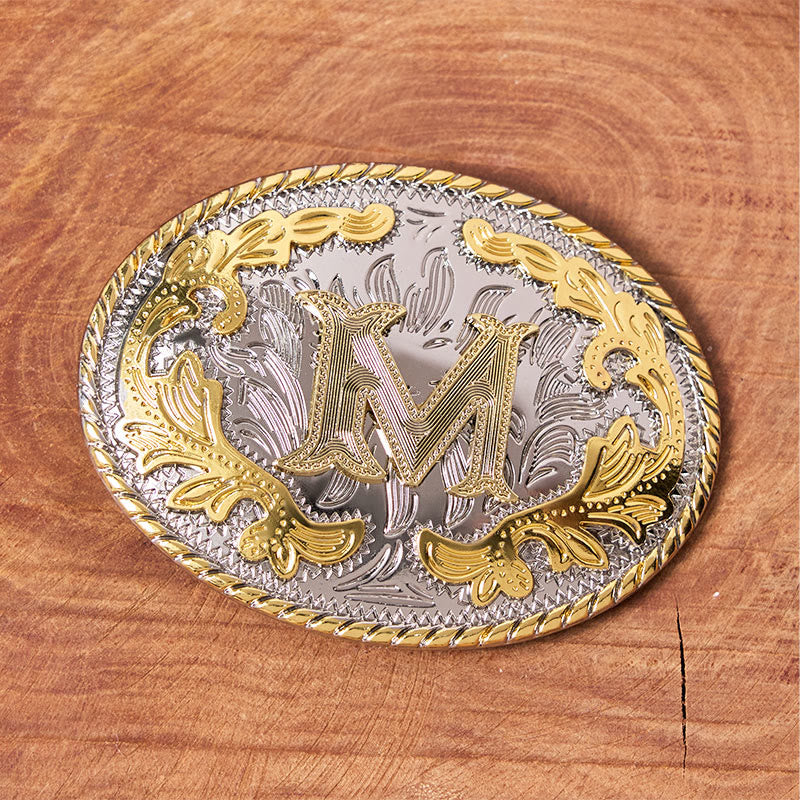 Men's Oval Golden Carved Letter Buckle Leather Belt - Image 4