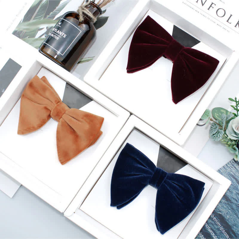 Men's Gentleman Oversize Droopy Velvet Bow Tie - Image 5