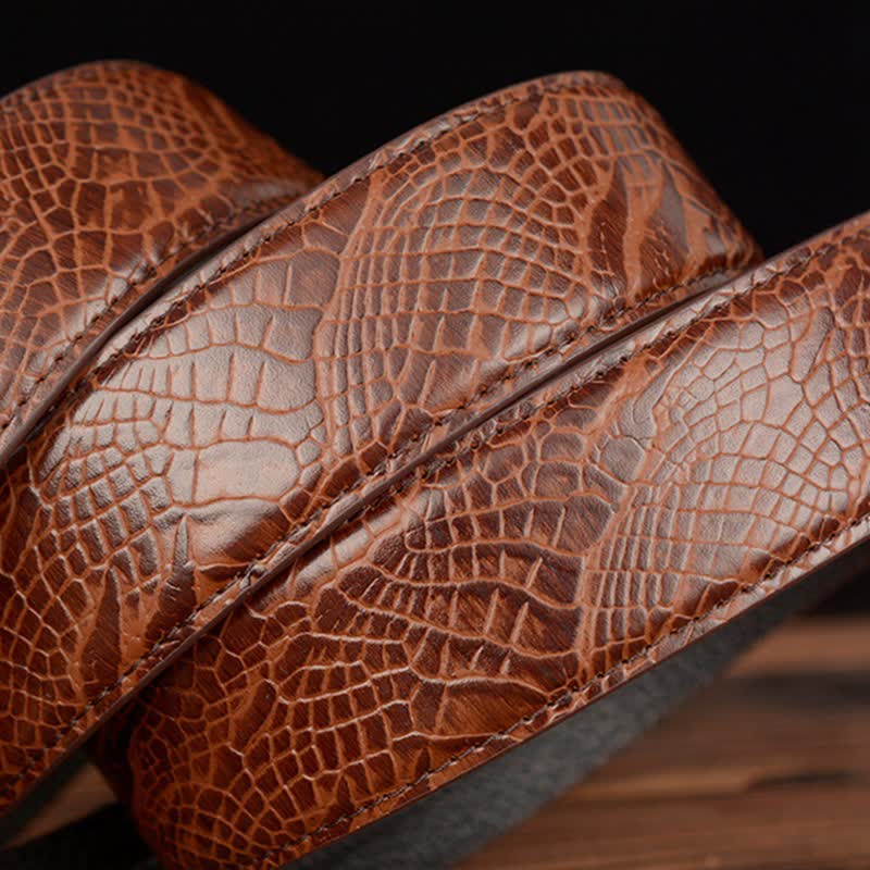 Men's Pack Of Wolves Crocodile Pattern Leather Belt - Image 6