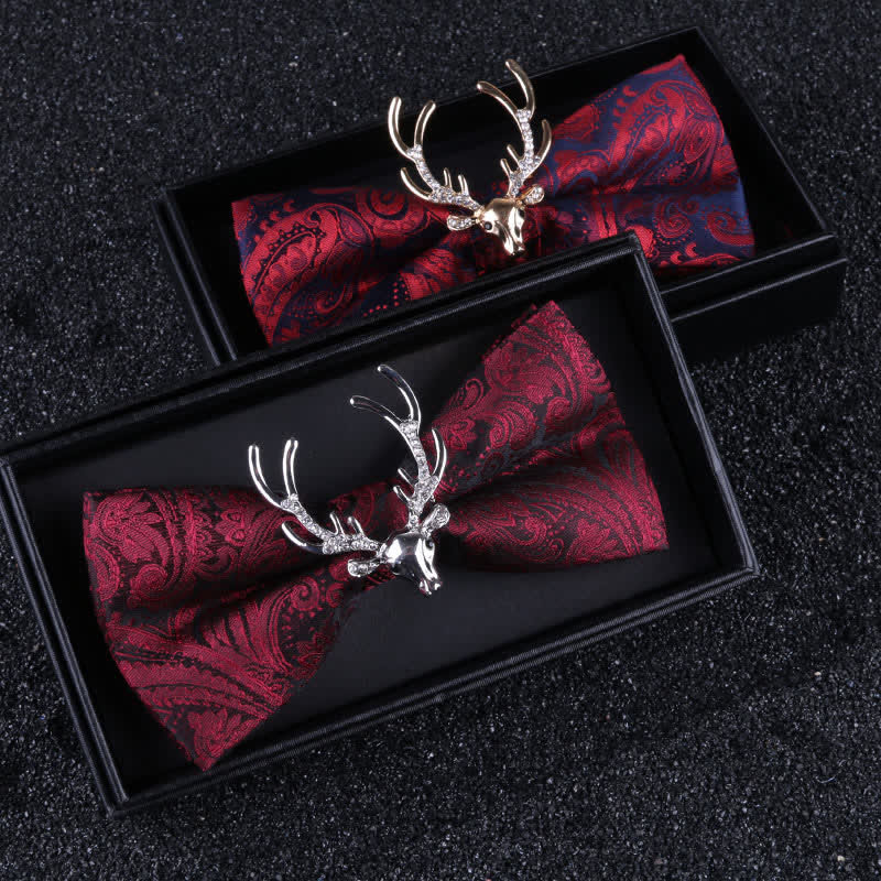 Men's Paisley Christmas Elk Head Decor Bow Tie - Image 2