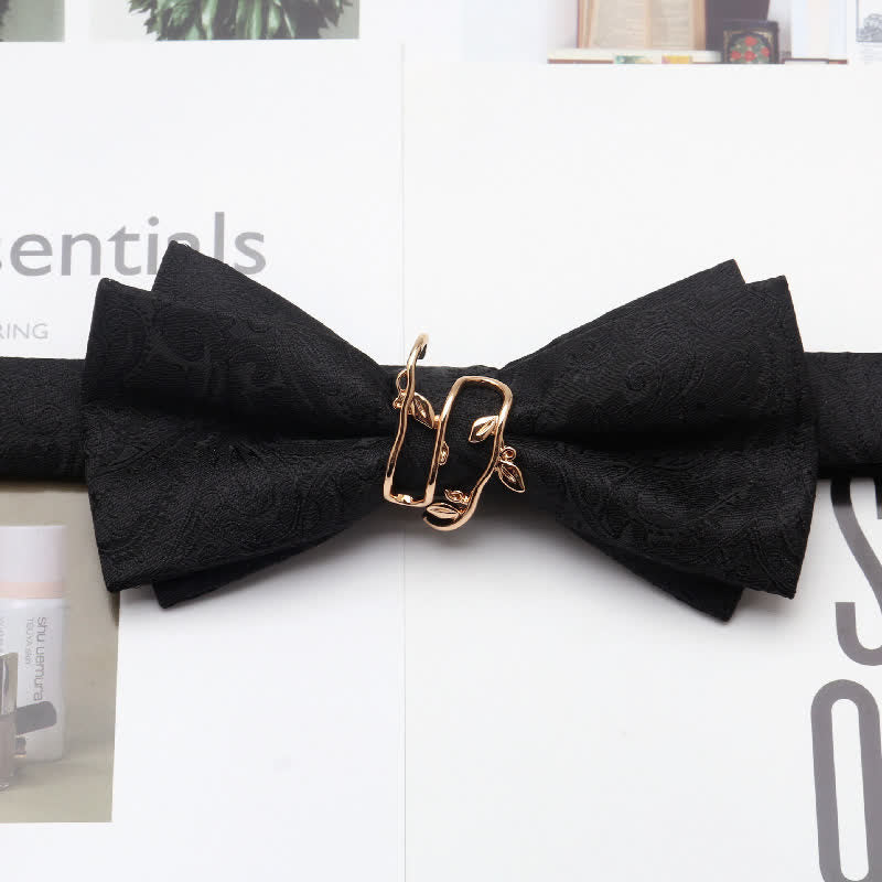 Men's Paisley Golden Vine Leaf Branch Bow Tie - Image 3