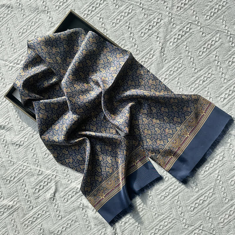 Men's Paisley Pattern British Style Thin Long Pure Silk Scarf - Image 2