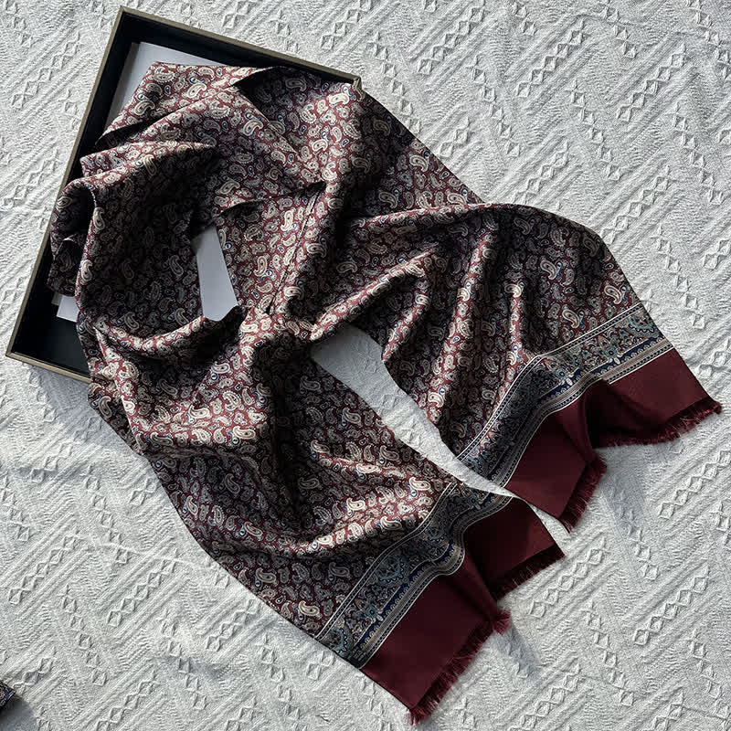 Men's Paisley Pattern British Style Thin Long Pure Silk Scarf - Image 7