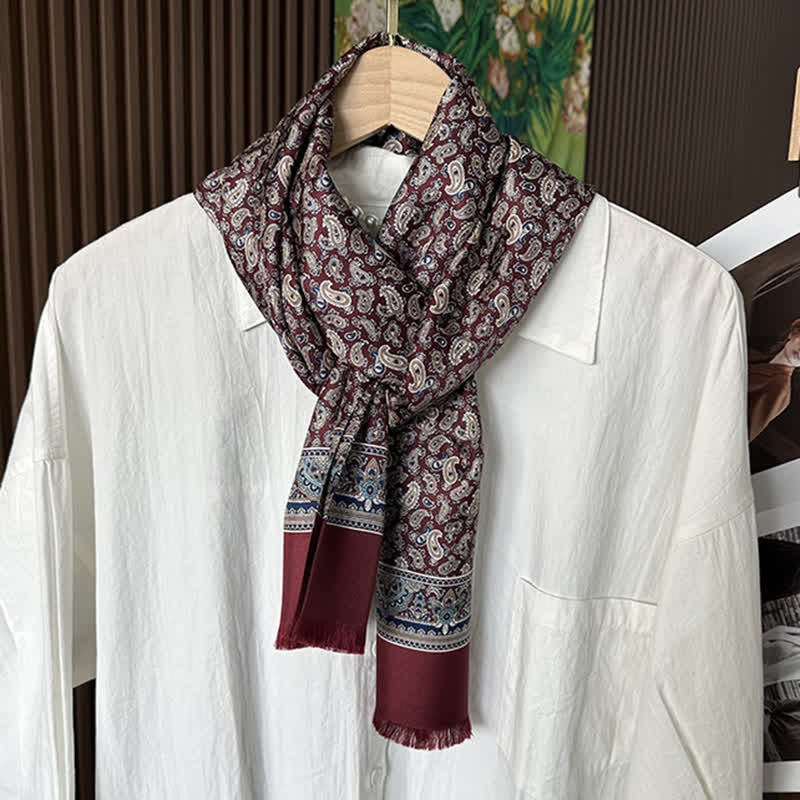 Men's Paisley Pattern British Style Thin Long Pure Silk Scarf - Image 8