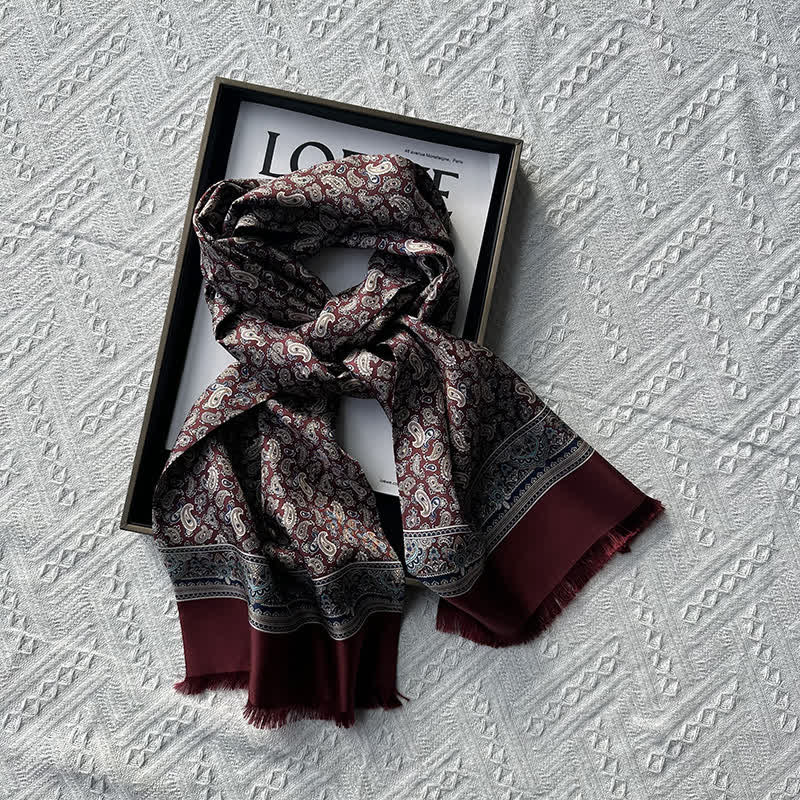 Men's Paisley Pattern British Style Thin Long Pure Silk Scarf - Image 9