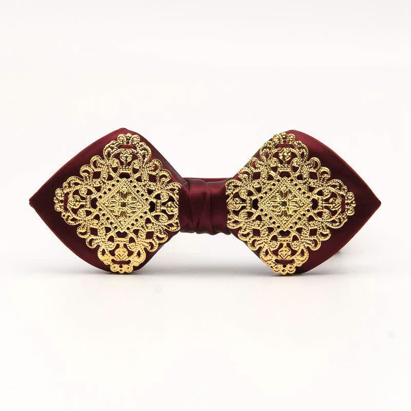 Men's Palace Pattern Gold Metal Pointed Bow Tie - Image 2