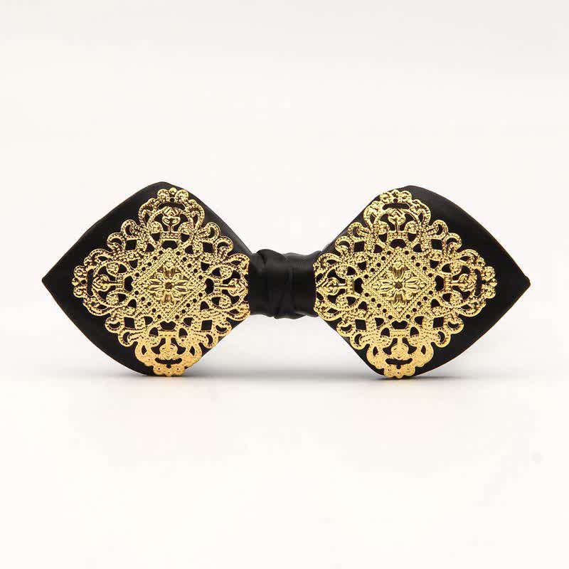 Men's Palace Pattern Gold Metal Pointed Bow Tie - Image 3