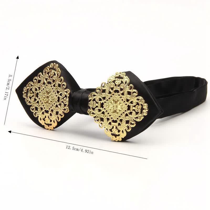 Men's Palace Pattern Gold Metal Pointed Bow Tie - Image 4