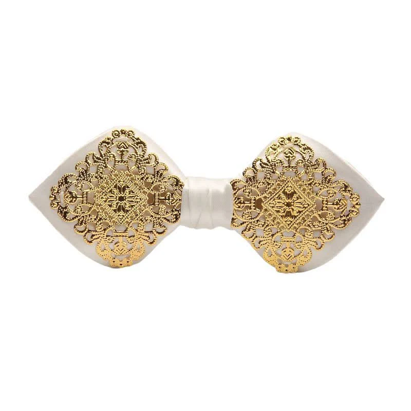 Men's Palace Pattern Gold Metal Pointed Bow Tie - Image 7