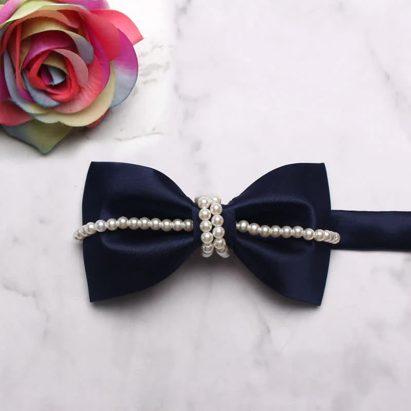 Men's Pearl Decor Chain Bow Tie - Image 11