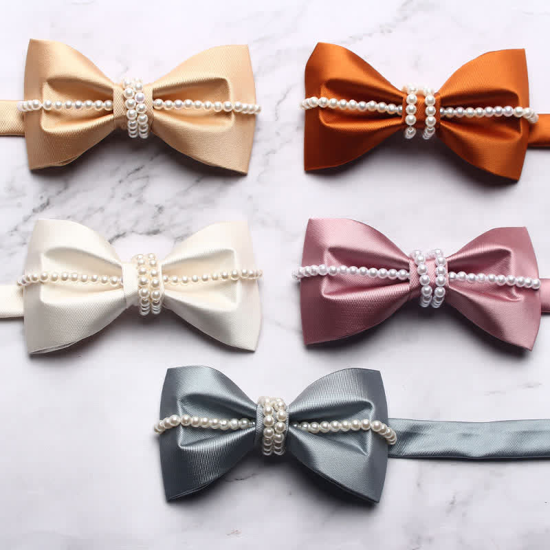 Men's Pearl Decor Chain Bow Tie - Image 2
