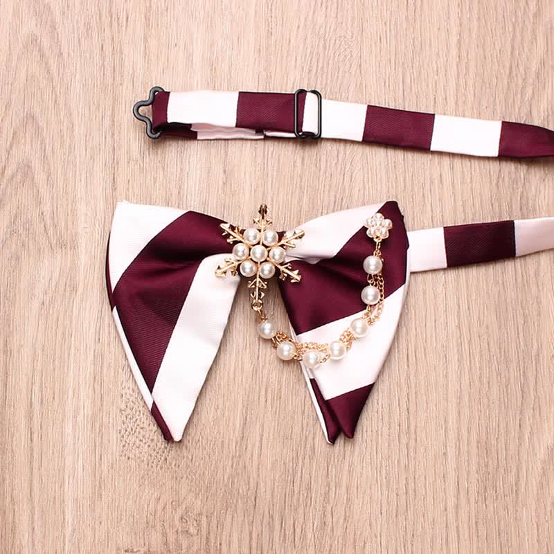 Men's Pearl Striped Oversized Pointed Bow Tie - Image 3