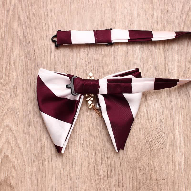 Men's Pearl Striped Oversized Pointed Bow Tie - Image 4
