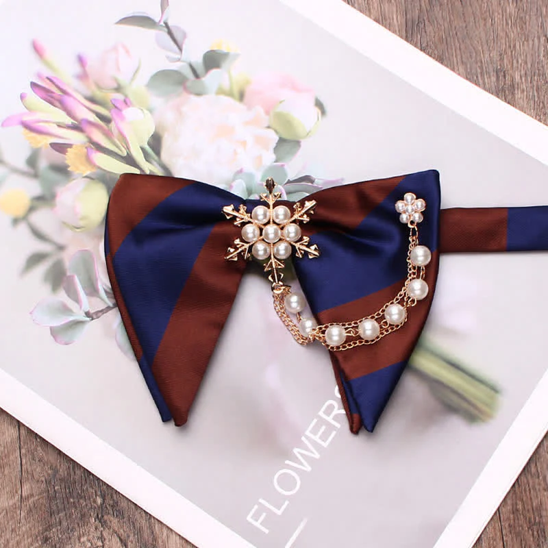 Men's Pearl Striped Oversized Pointed Bow Tie - Image 7