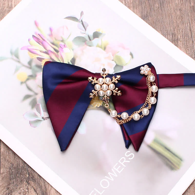 Men's Pearl Striped Oversized Pointed Bow Tie - Image 9