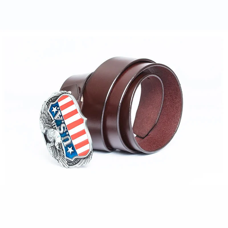 Men's Personality USA Flag Flying Eagle Leather Belt - Image 11