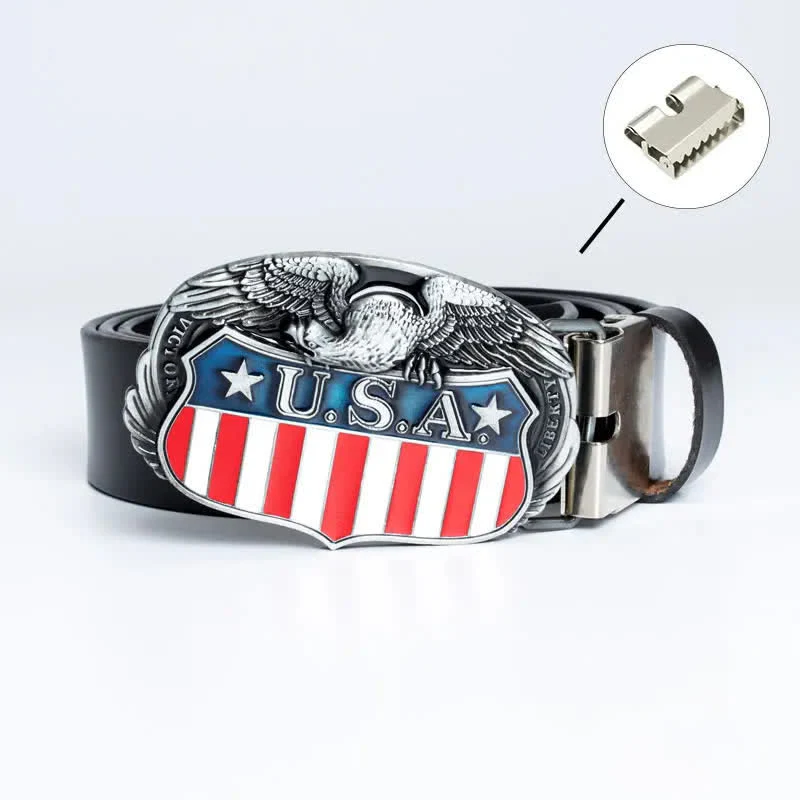 Men's Personality USA Flag Flying Eagle Leather Belt - Image 17