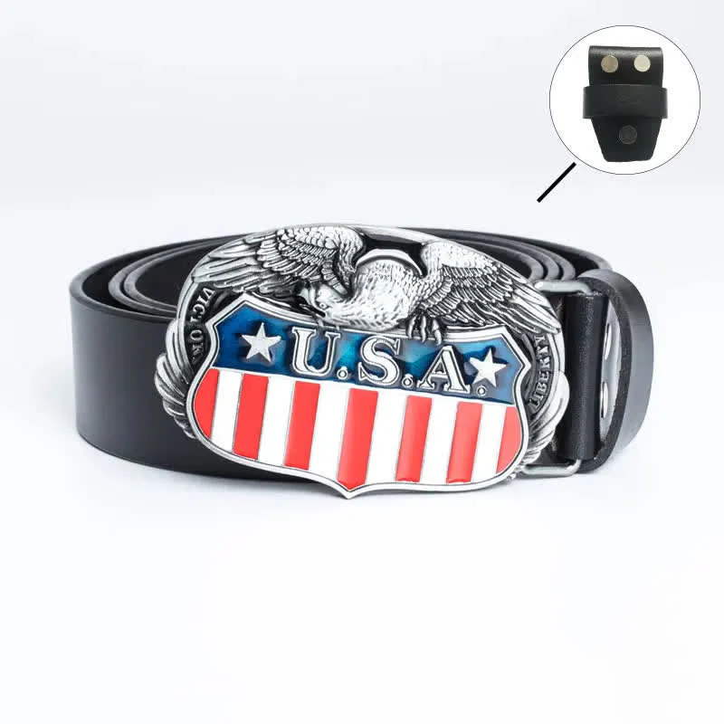 Men's Personality USA Flag Flying Eagle Leather Belt - Image 3