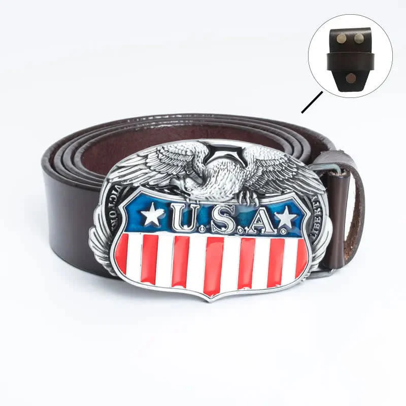 Men's Personality USA Flag Flying Eagle Leather Belt - Image 9