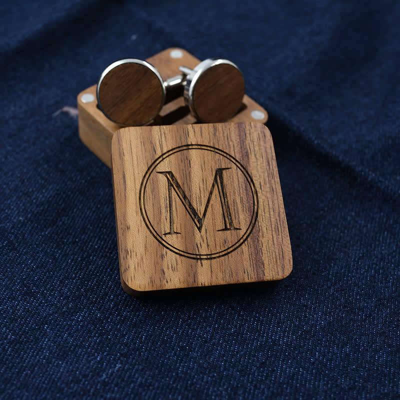 Men's Custom Letter Engrave Box Wooden Cufflinks - Image 6