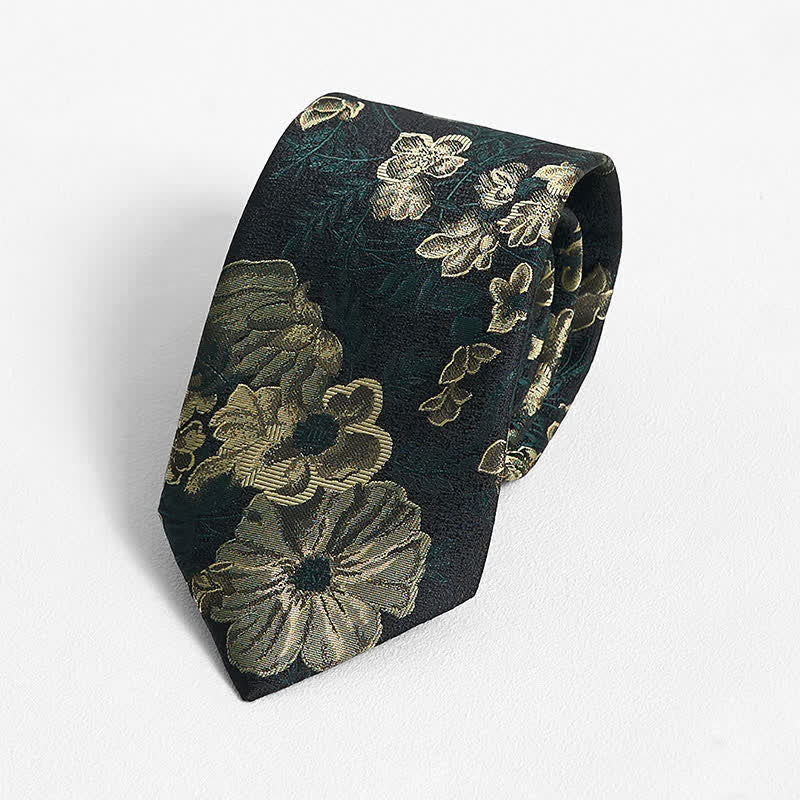 Men's Pine Forest Green Floral Necktie Pocket Square - Image 3