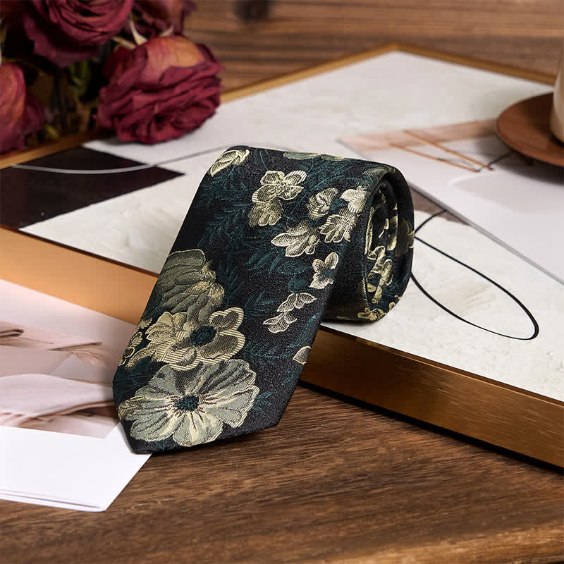Men's Pine Forest Green Floral Necktie Pocket Square - Image 4