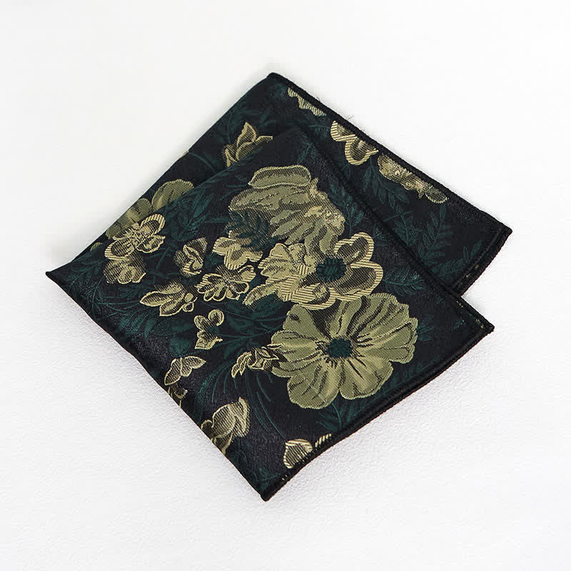 Men's Pine Forest Green Floral Necktie Pocket Square - Image 5