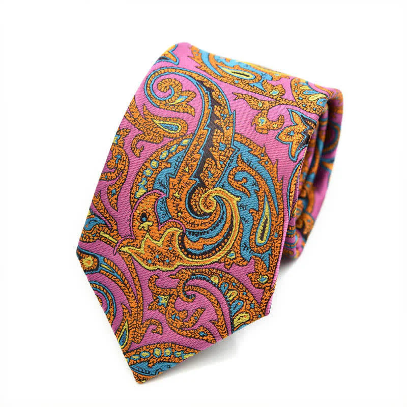 Men's Pink & Gold Flower Vibrant Paisley Necktie - Image 2