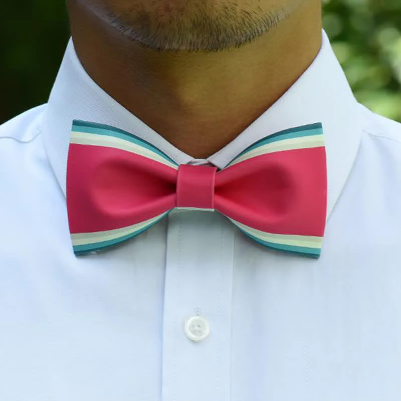 Men's Pink & Green Stripe Bow Tie - Image 2