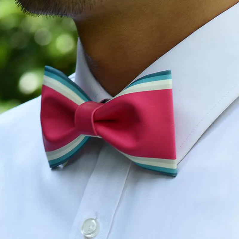 Men's Pink & Green Stripe Bow Tie - Image 3