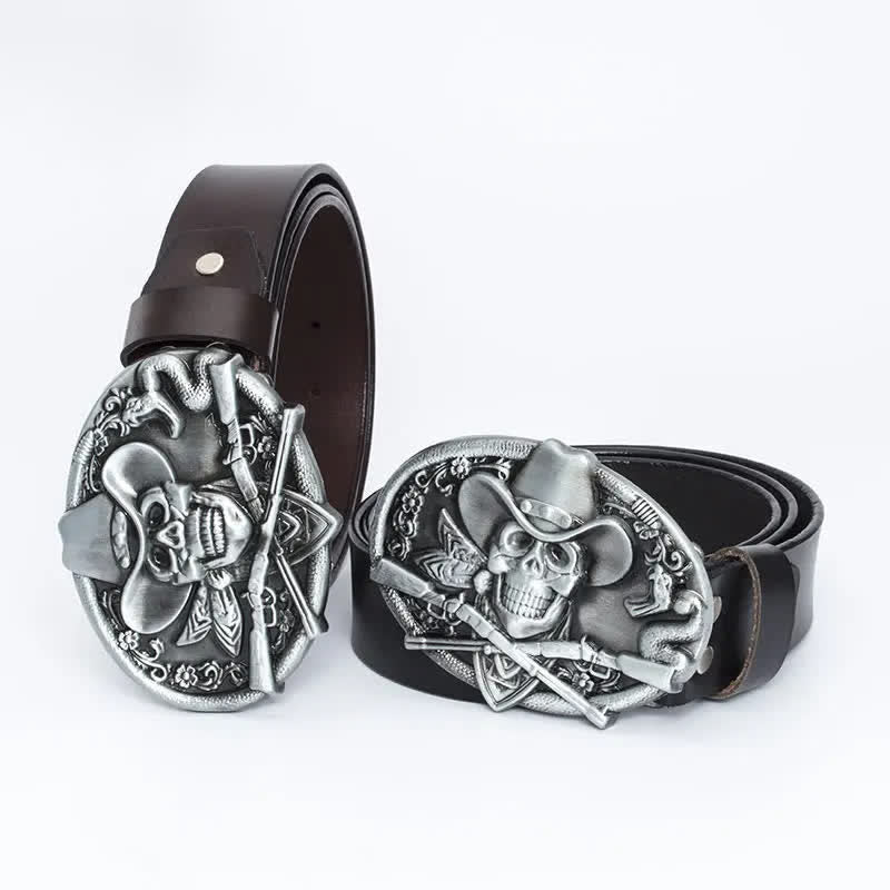 Men's Pirate Skull Cross Guns Leather Belt - Image 12