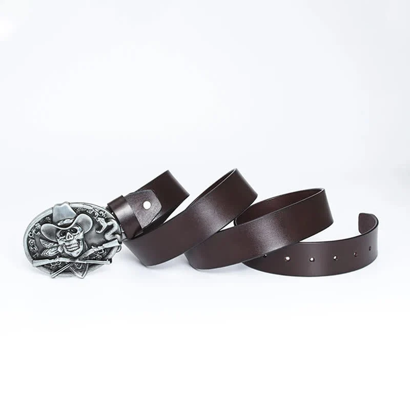 Men's Pirate Skull Cross Guns Leather Belt - Image 13