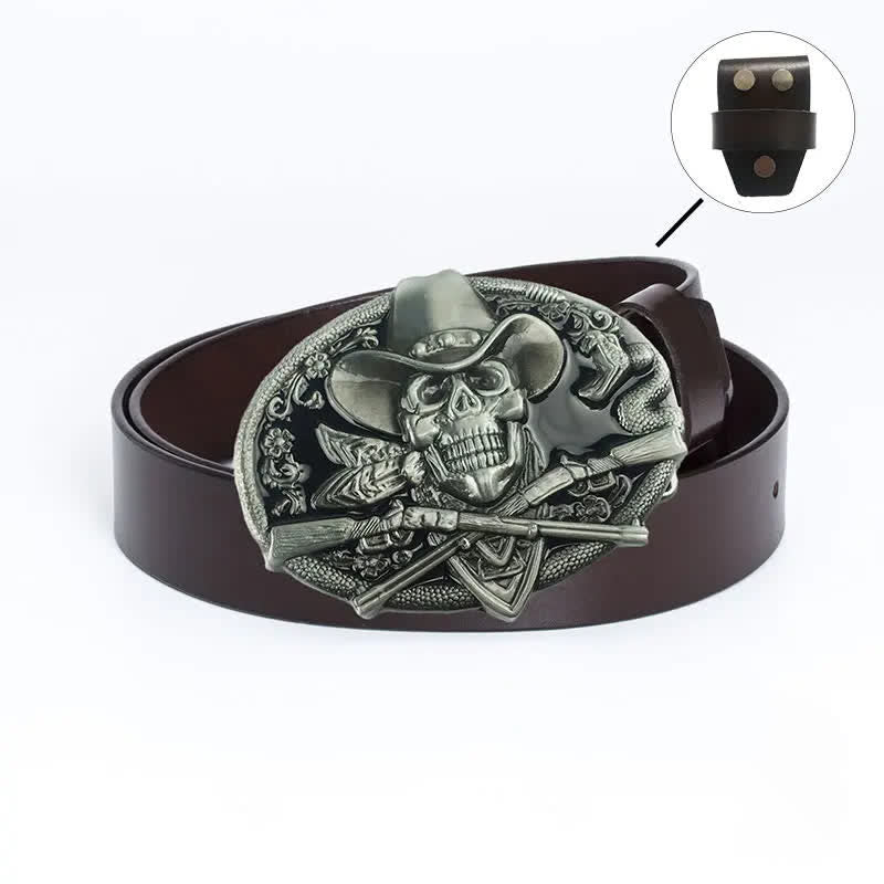 Men's Pirate Skull Cross Guns Leather Belt - Image 17