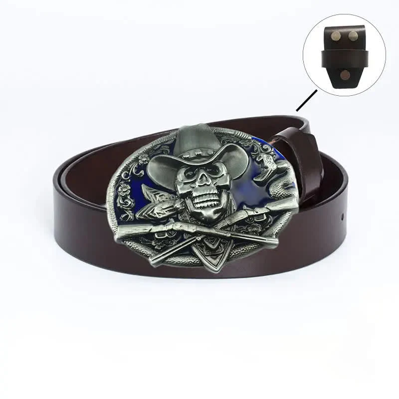Men's Pirate Skull Cross Guns Leather Belt - Image 19
