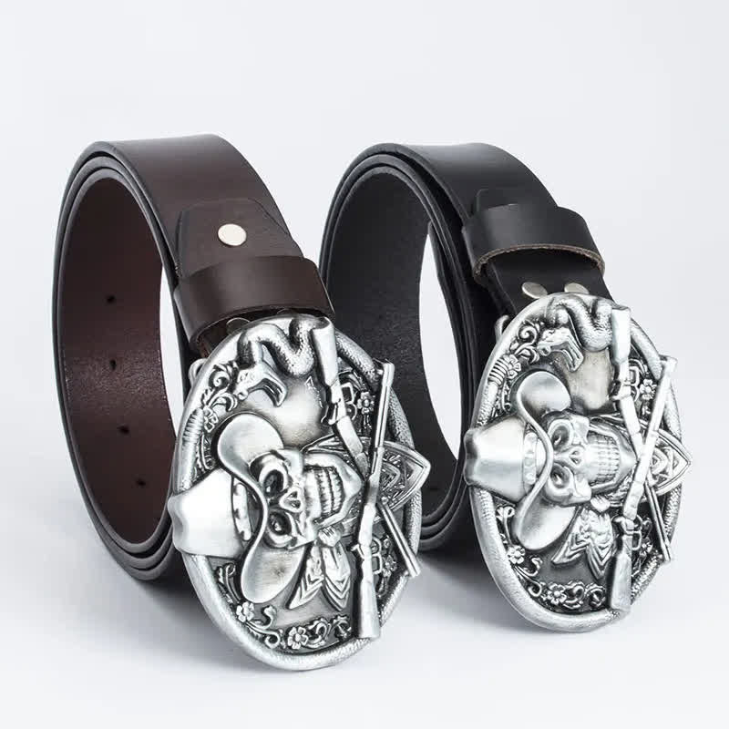 Men's Pirate Skull Cross Guns Leather Belt - Image 2