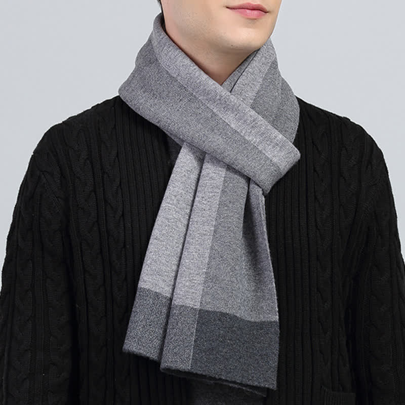 Men's Plaid Checked Contrast Color Block Wool Scarf - Image 10
