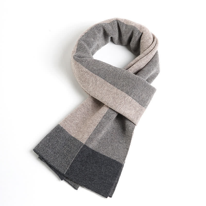 Men's Plaid Checked Contrast Color Block Wool Scarf - Image 2