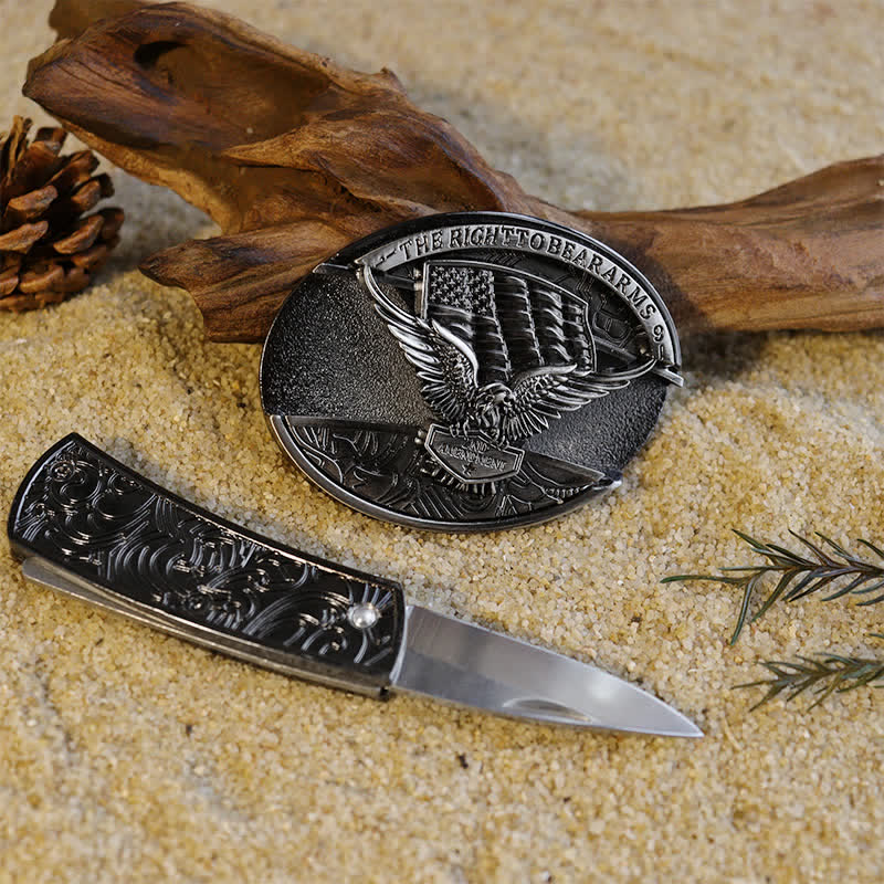 Men's Popular DIY Hidden Folding Knife Leather Belt Buckles Bundle Set - Image 3