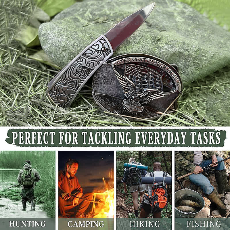 Men's Popular DIY Hidden Folding Knife Leather Belt Buckles Bundle Set - Image 5